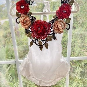 Crochet Romper size 70 (6months) floral and white